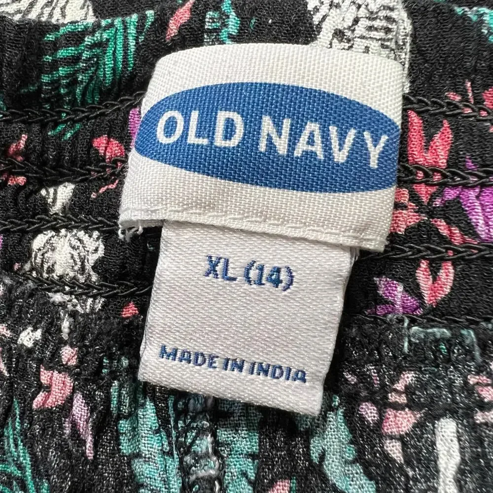 Old Navy Girls Paperbag Waist Shorts Lightweight Tiger Tropical Print XL 14